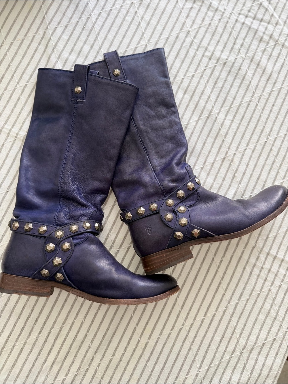 FRYE Women's Tall Studded Leather Boots in Deep Purple
